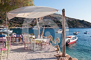 Cafe on the beach at Agios Nikolaos port, Zakynthos photo