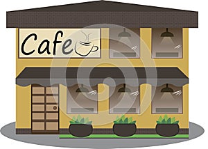 Cafe building facade. Background flat design vector illustration