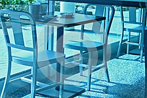 Cafe Chairs Table Angle Contemporary Design Glass Window Background