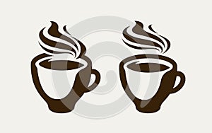 Cafe, coffeehouse logo or symbol. Coffee cup, espresso, tea icon. Vector illustration photo