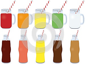 Cafe cold drinks collection served in glass jars vector illustration