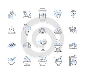 Cafe culture outline icons collection. Cafe, Culture, Dining, Relaxing, Socialising, Gathering, Cuisine vector and