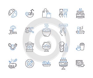 Cafe culture outline icons collection. Cafe, Culture, Dining, Relaxing, Socialising, Gathering, Cuisine vector and