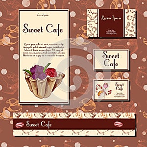 Cafe design template. Hand drawn dessert card. Set of restaurant menu template for corporate identity.