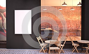cafe facade mockup with branding wall and poster