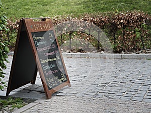 Cafe Hexe venkovní nápojový lístek tablet , Bratislava, Slovensko
