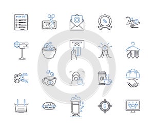 Cafe hopping line icons collection. Coffee, Pastry, Brunch, Latte, Espresso, Croissant, Cappuccino vector and linear