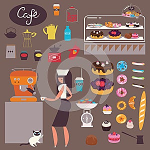 Cafe illustrations big vector set