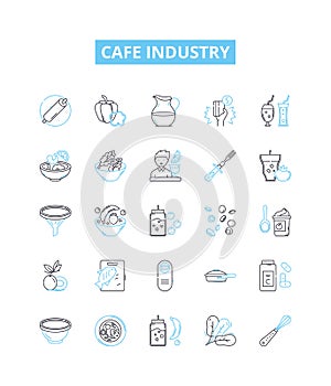 Cafe industry vector line icons set. Cafe, Industry, Coffee, Beverage, Tea, Shop, Barista illustration outline concept