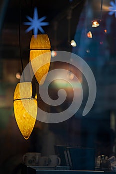 Cafe interior in evening Prague