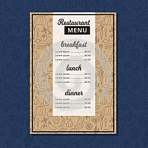 Cafe menu restaurant brochure. Food design template