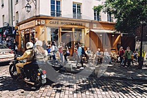 Cafe Montmartre with People on Summer Terrace