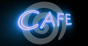 Cafe neon sign illuminated shows diner with food available - 4k
