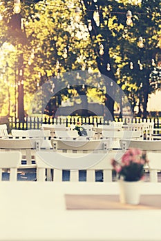 cafe outdoor garden terrace with string lights