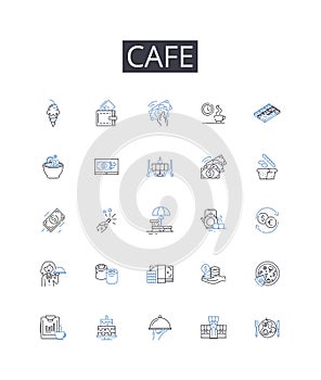 Cafe line icons collection. Bistro, Restaurant, Diner, Eatery, Brasserie, Deli, Snack bar vector and linear illustration photo