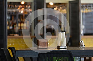 Cafe pizzeria interior table blurred background photo