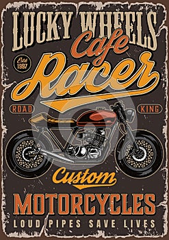Cafe racer motorcycle colorful poster