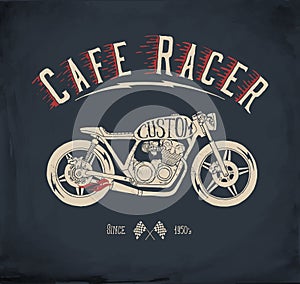 Cafe Racer Motorcycle. Vintage hand drawn styled vector illustration.