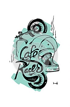 Cafe racer print t-shirt. Motorcycle, helmet