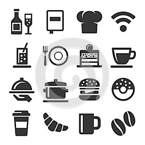 Cafe and Restaurant Icons Set on White Background. Vector