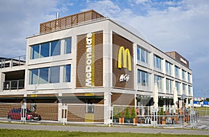 Cafe restaurant Mcdonalds in Belarus Minsk. McDonald's Corporation is the world's largest chain of fast food