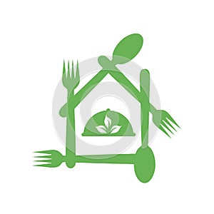 Cafe or restaurant serving Organic food logo- leaf symbolizing Vegetarian friendly diet by European Vegetarian Union photo