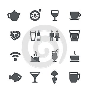 Cafe and restaurant simple icons set