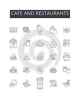 Cafe and restaurants line icons collection. Bistro, Diner, Eatery, Brasserie, Trattoria, Gastropub, Tavern vector and