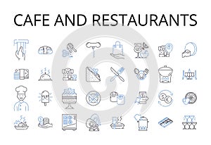 Cafe and restaurants line icons collection. Bistro, Diner, Eatery, Brasserie, Trattoria, Gastropub, Tavern vector and photo
