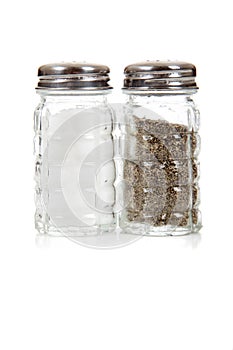 Cafe salt and pepper shakers on white background