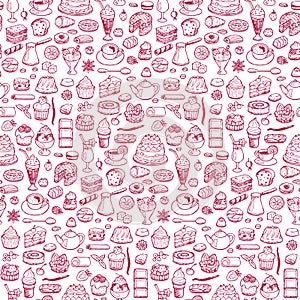 Cafe. Seamless hand drawn doodle pattern