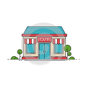 Cafe shop exterior Street restaurant building. Vector illustration in flat style