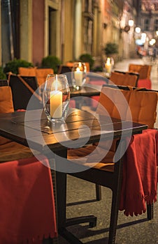 Cafe on the street with table and chairs