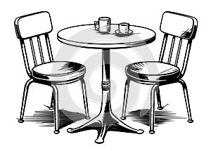 Cafe table with chairs. Hand drawn sketch converted to vector