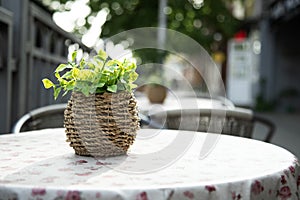 cafe table with flowers. outside terrace