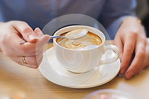 Cafe, table, woman, cup of coffee (high quality)