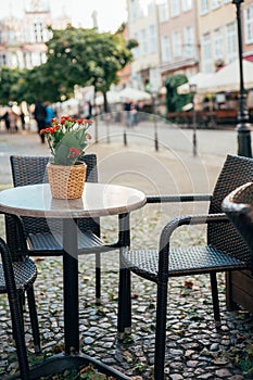 Cafe tables on Streets of Gdansk, Poland