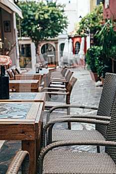 Cafe tables on Streets of Marbella, Spain