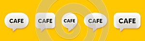Cafe tag. Cheap eatery or diner sign. 3d speech chat bubbles. Vector
