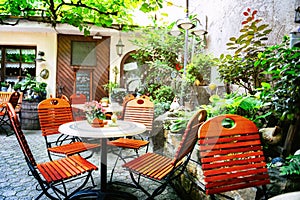 Cafe terrace in small European city