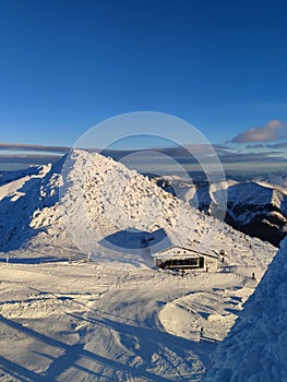 Cafe on the top of ski resort mountains