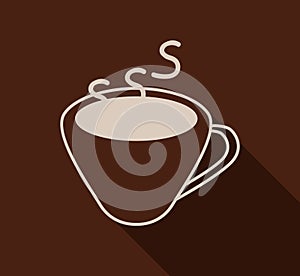 Cafe vector flat icon - coffee simple mug and background with shadow