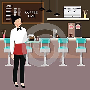 Cafe waitress holding coffee