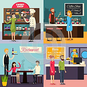 Cafe Worker Flat Icon Set