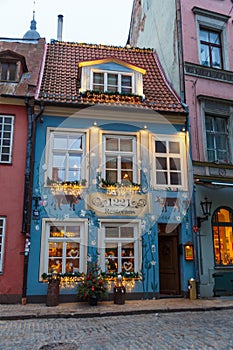 Cafes and restaurants in the historic buildings of Riga`s Old Town.