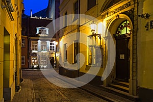 Cafes and restaurants in the historic buildings of Riga`s Old Town.