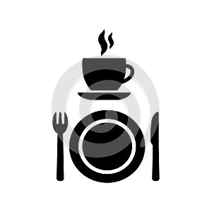 Cafeteria and diner vector signs. Coffee cup with smoke, a fork, a knife and a plate icon symbols. Restaurant and cafe icons