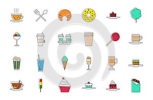 Cafeteria food colorful vector icons set