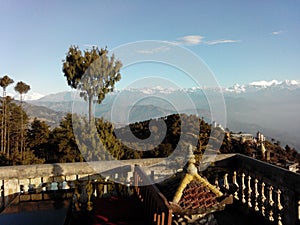 A cafeteria with hilly view