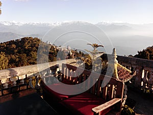 A cafeteria with hilly view